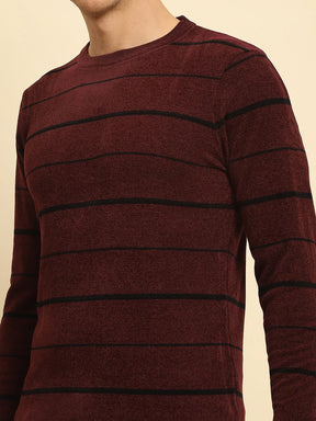 Maroon Velvet Blend Striped Regular Fit Pullover