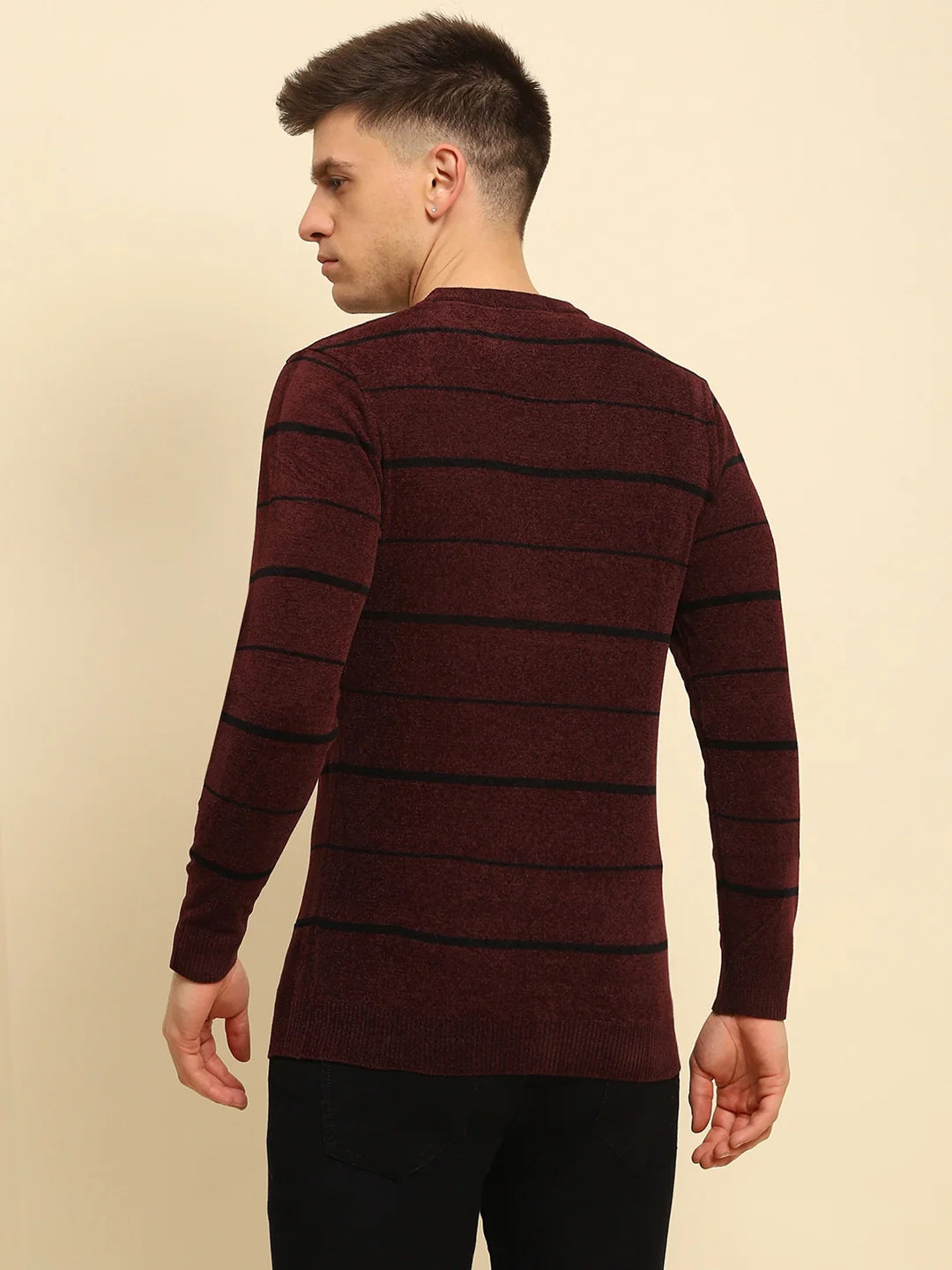 Maroon Velvet Blend Striped Regular Fit Pullover