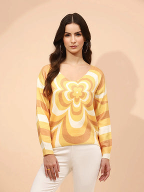 Yellow Poly Viscose Relaxed Fit Pullover For Women