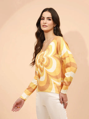 Yellow Poly Viscose Relaxed Fit Pullover For Women