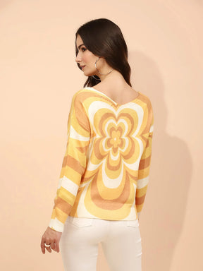 Yellow Poly Viscose Relaxed Fit Pullover For Women