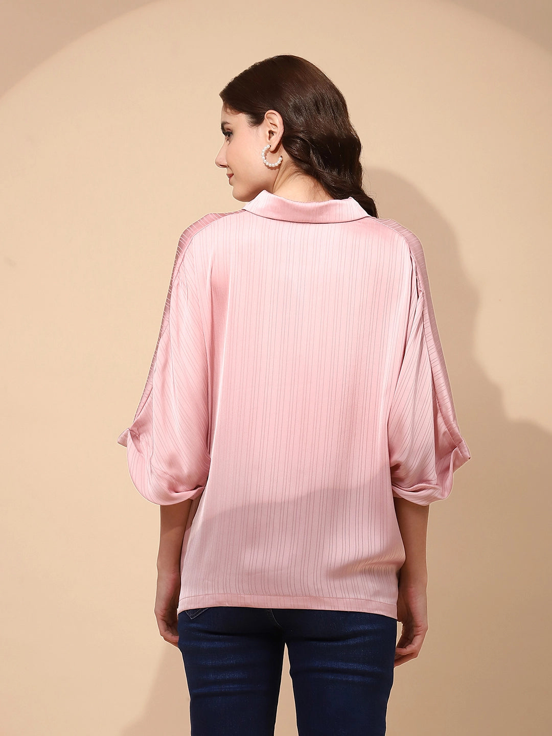 Pink Polyester Blend Regular Fit Blouson Top For Women