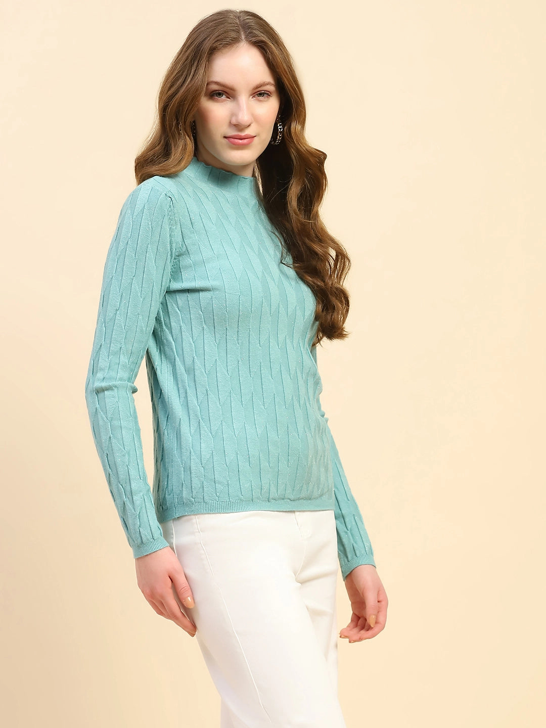 Sage Green Solid Poly Viscose Slim Fit Skivvy Pullover