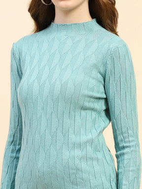 Sage Green Solid Poly Viscose Slim Fit Skivvy Pullover