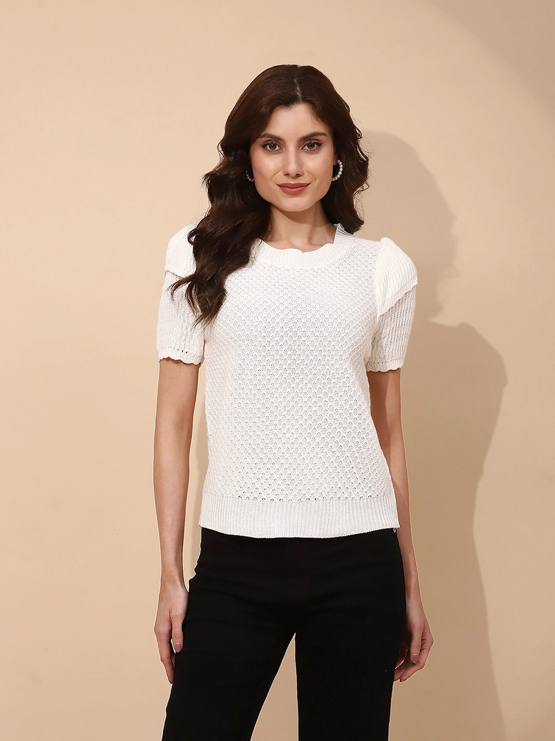 White Viscose Regular Fit Top For Women