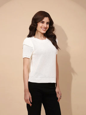 White Viscose Regular Fit Top For Women