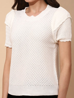 White Viscose Regular Fit Top For Women