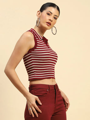 Wine Viscose Slim Fit Crop Top For Women