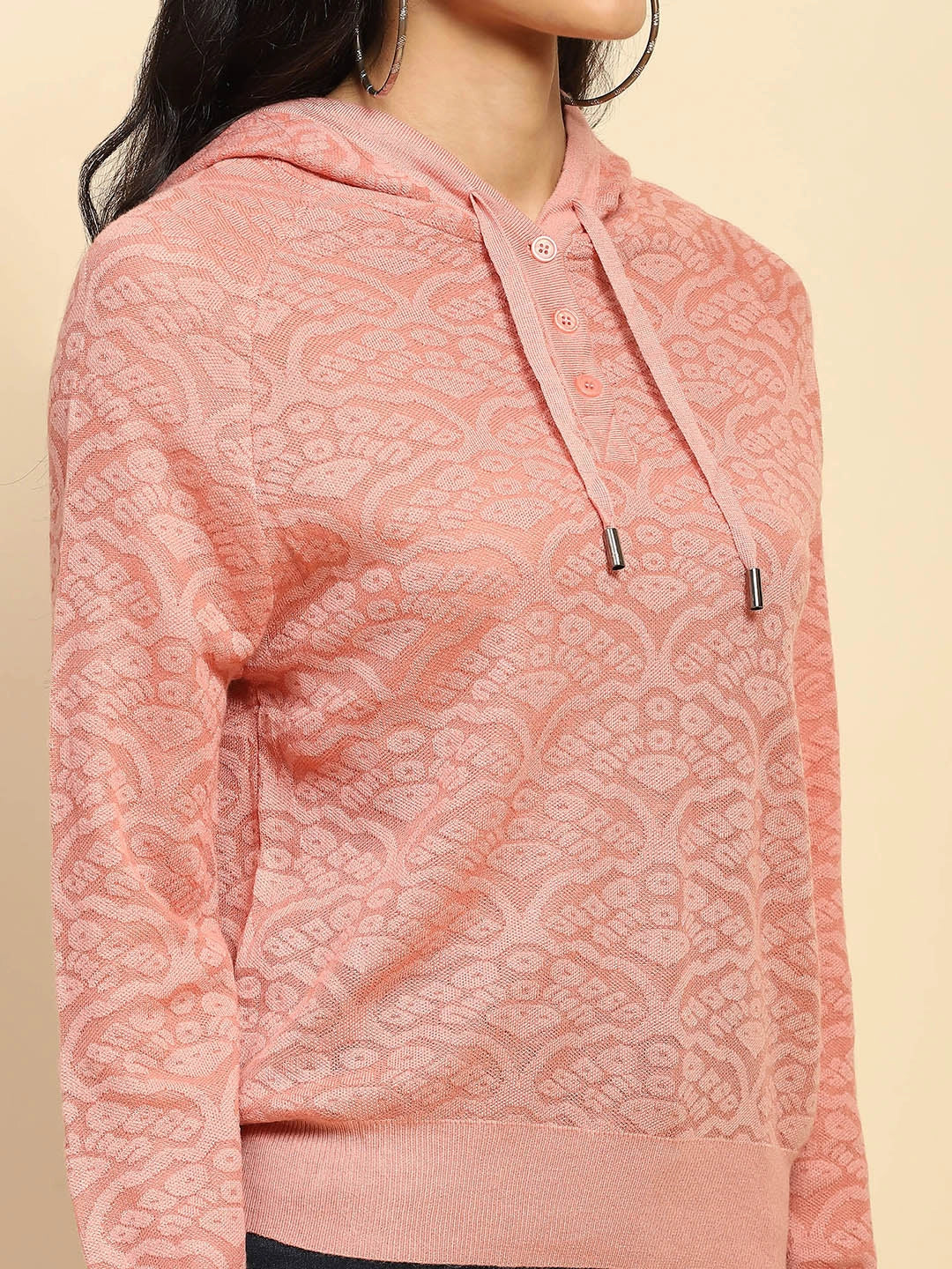 Pink Polyester Blend Regular Fit Pullover For Women