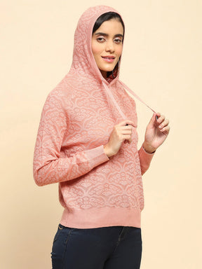 Pink Polyester Blend Regular Fit Pullover For Women