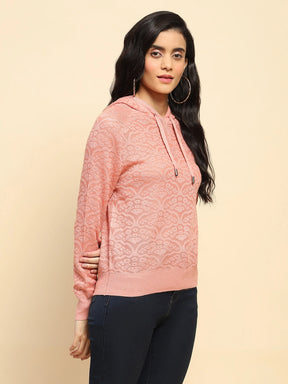 Pink Polyester Blend Regular Fit Pullover For Women