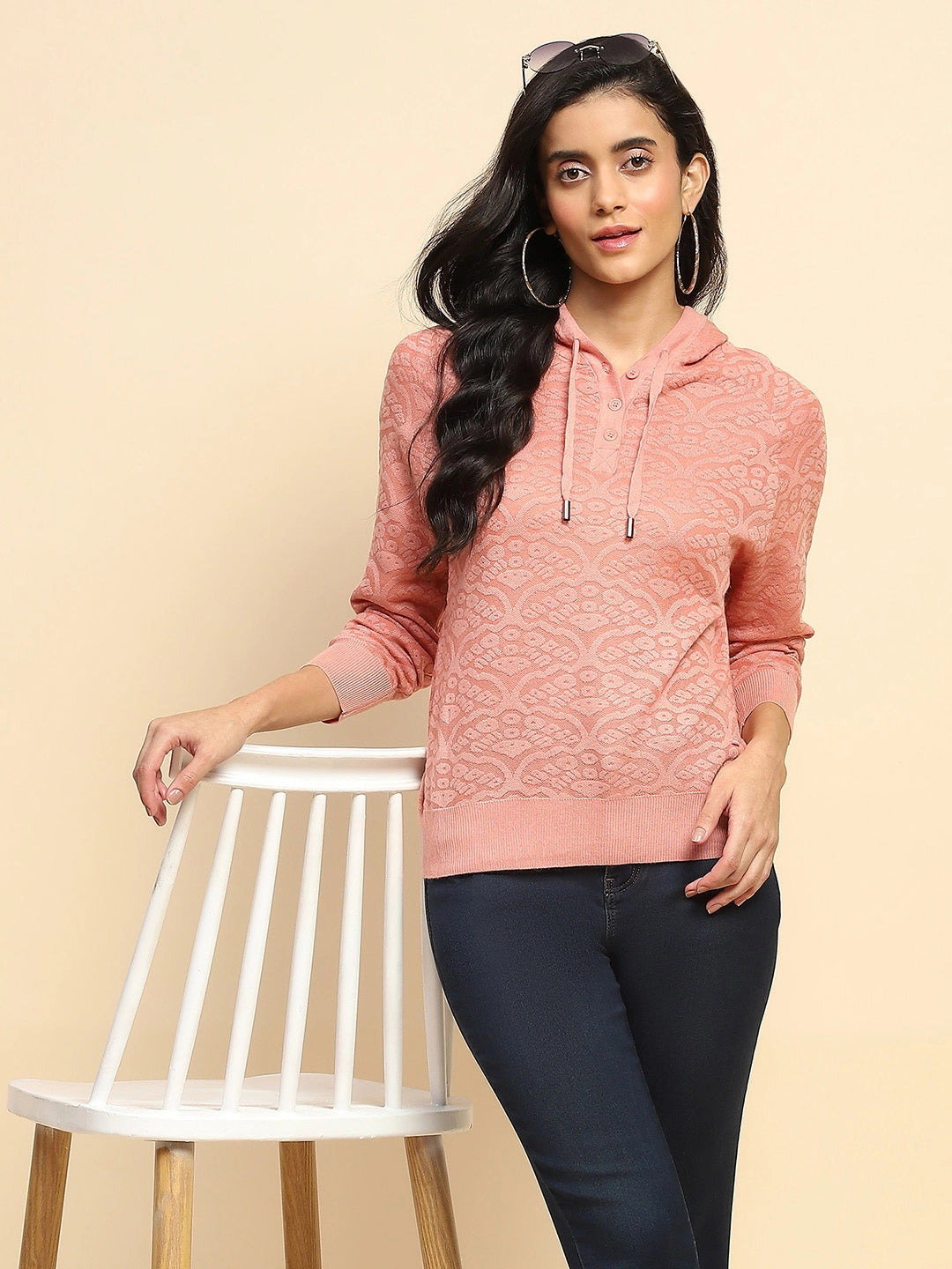 Pink Polyester Blend Regular Fit Pullover For Women