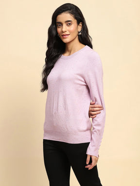 Lilac Viscose Blend Regular Fit Pullover For Women