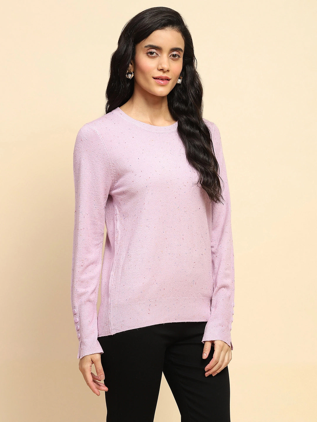 Lilac Viscose Blend Regular Fit Pullover For Women