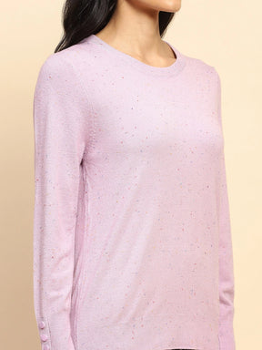 Lilac Viscose Blend Regular Fit Pullover For Women