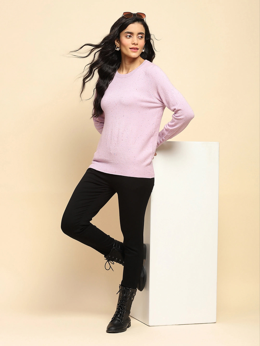 Lilac Viscose Blend Regular Fit Pullover For Women