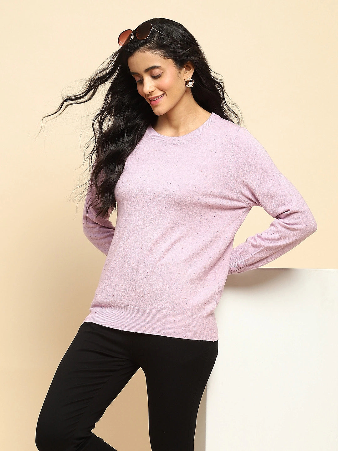 Lilac Viscose Blend Regular Fit Pullover For Women