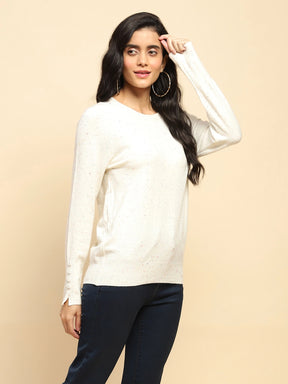 Off White Viscose Blend Regular Fit Pullover For Women