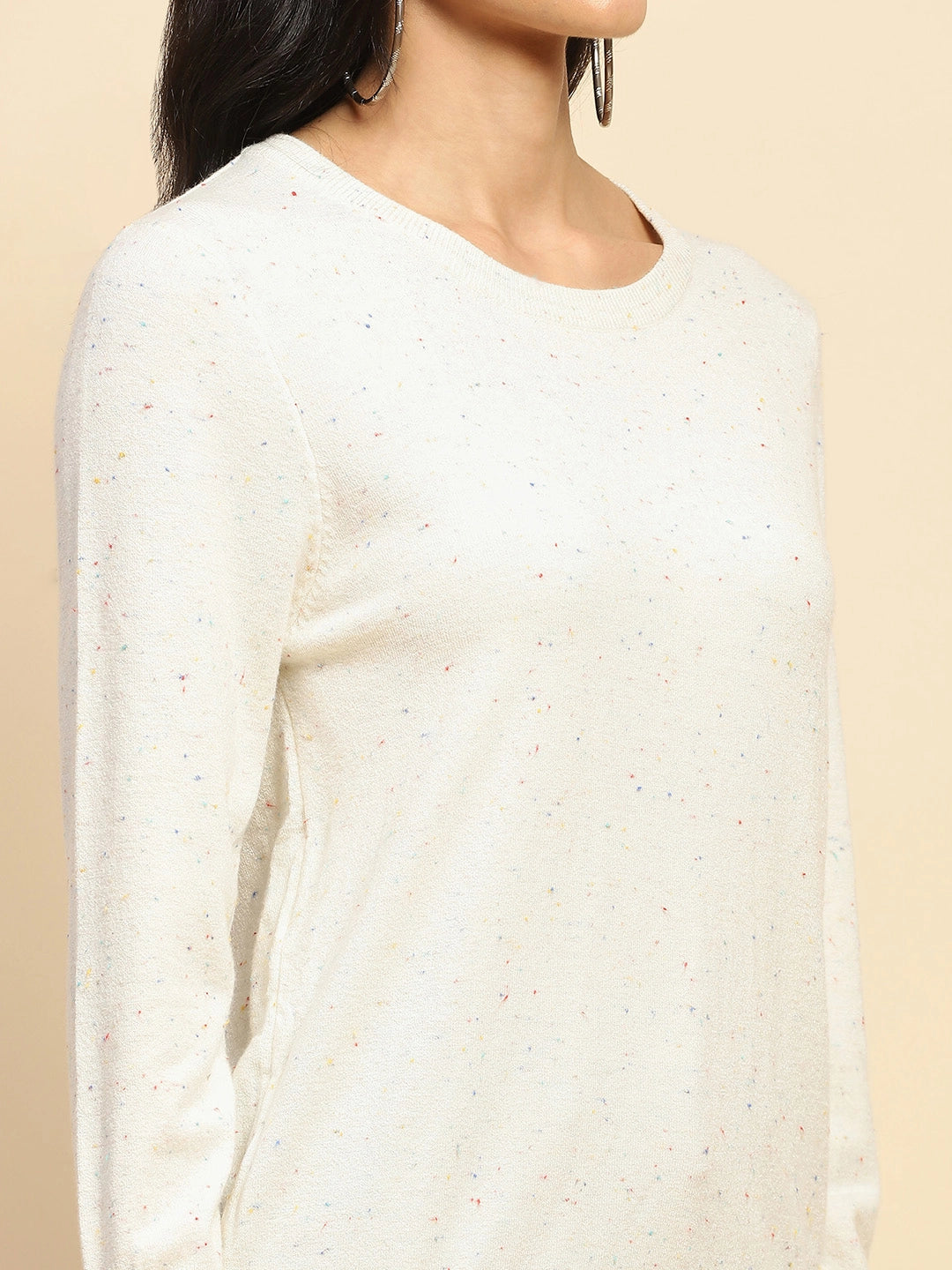 Off White Viscose Blend Regular Fit Pullover For Women