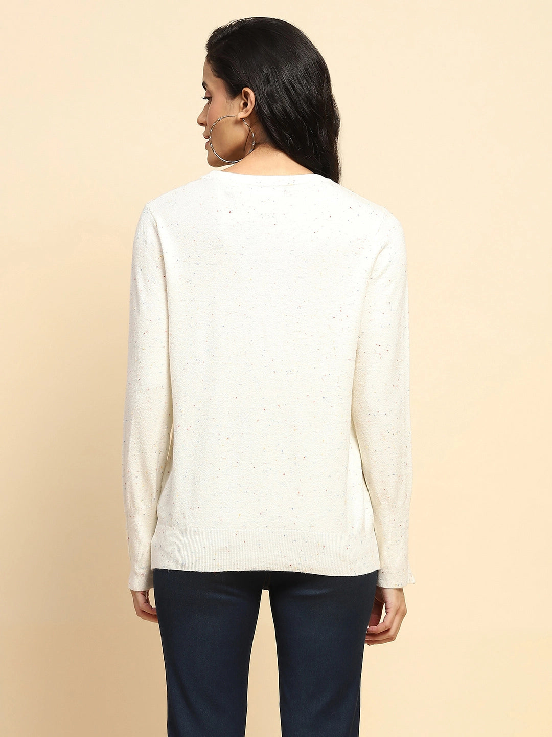 Off White Viscose Blend Regular Fit Pullover For Women