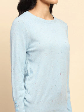 Sky Blue Viscose Blend Regular Fit Pullover For Women