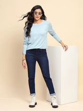 Sky Blue Viscose Blend Regular Fit Pullover For Women