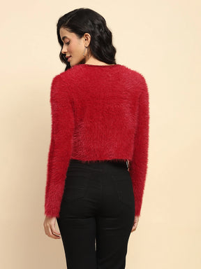 Crimson Nylon Regular Fit Shrug For Women