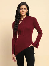 Maroon Polyester Blend Regular Fit Top For Women