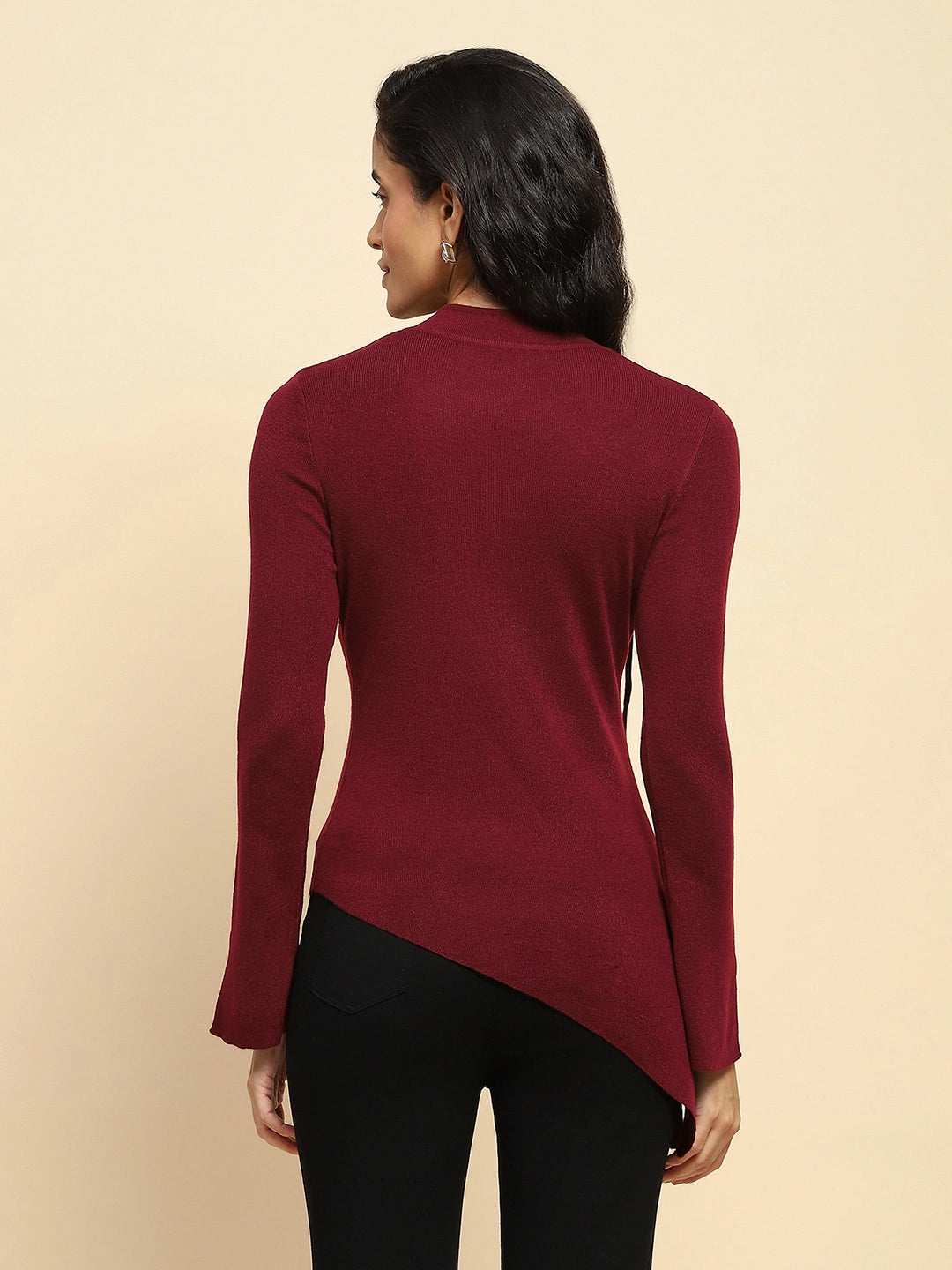 Maroon Polyester Blend Regular Fit Top For Women