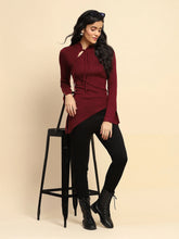 Maroon Polyester Blend Regular Fit Top For Women