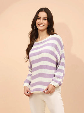 Lavender Acrylic Relaxed Fit Pullover For Women