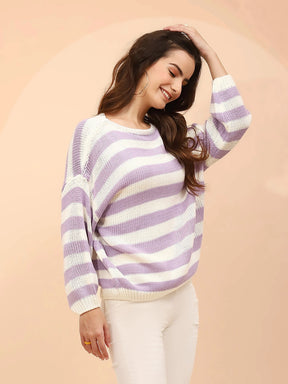 Lavender Acrylic Relaxed Fit Pullover For Women