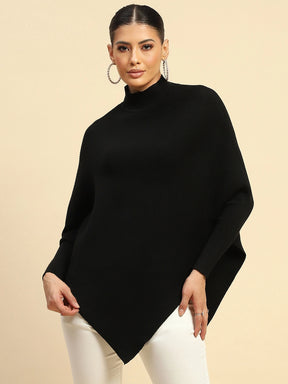 Black poly Viscose Slim Fit Pullover For Women