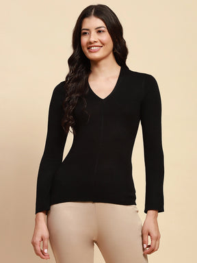 Black Poly Blend Slim Fit Top For Winter