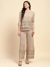 Light Khaki Viscose Blend Relaxed Fit Co-ord Sets For Women