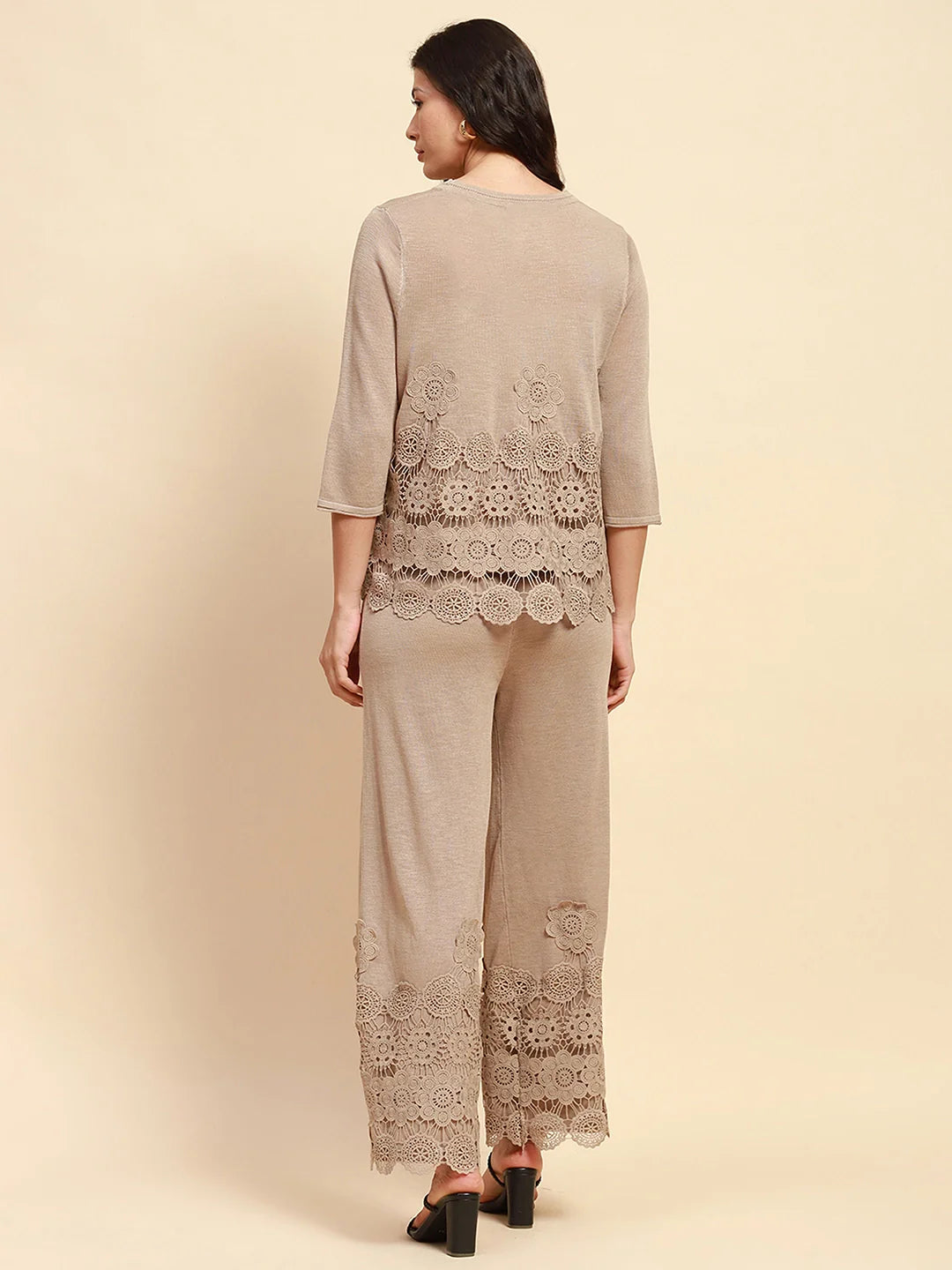 Light Khaki Viscose Blend Relaxed Fit Co-ord Sets For Women