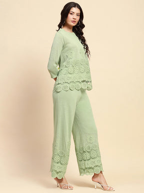 Mint Green Viscose Blend Relaxed Fit Co-ord Sets For Women