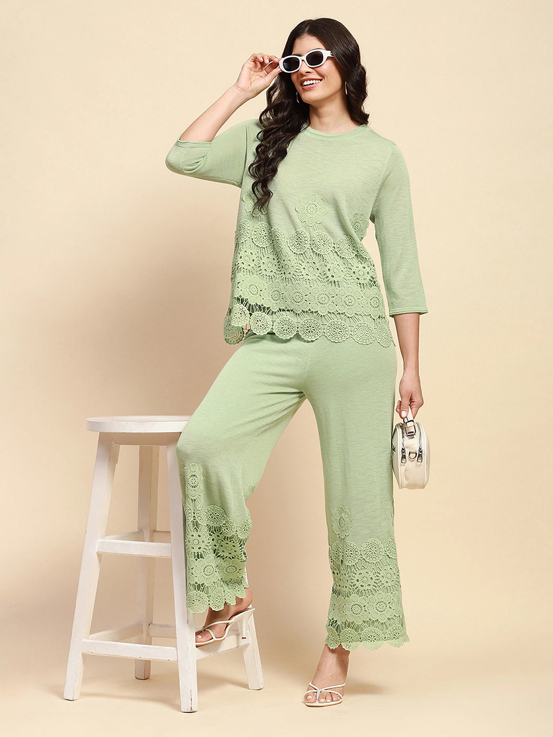 Mint Green Viscose Blend Relaxed Fit Co-ord Sets For Women