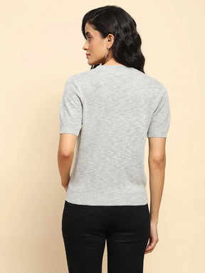 Grey Viscsoe Blend Regular Fit Top For Women