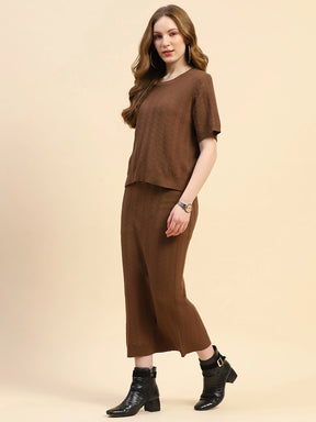 Brown Solid Viscose Blend Boxy Fit Co-ord Set