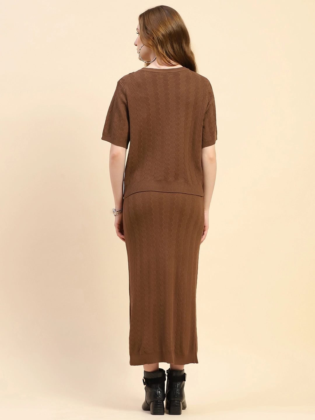 Brown Solid Viscose Blend Boxy Fit Co-ord Set