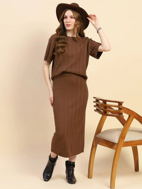 Brown Solid Viscose Blend Boxy Fit Co-ord Set