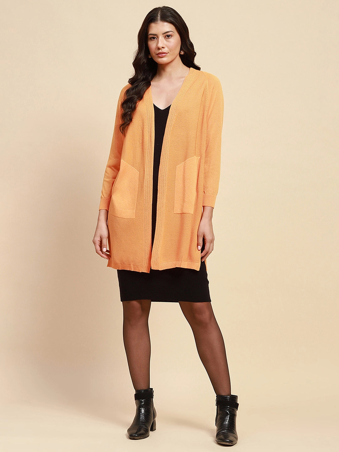 Yellow Viscose Blend Loose Fit Winter Shrug For Women