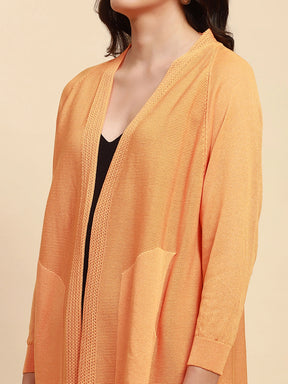 Yellow Viscose Blend Loose Fit Winter Shrug For Women