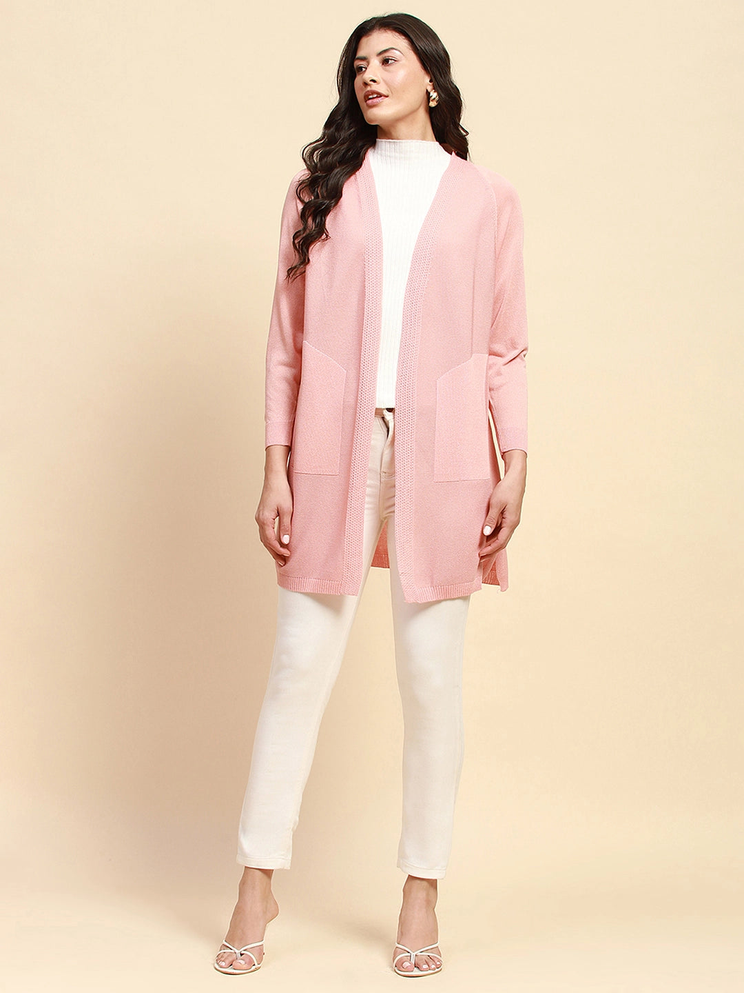 Pink Viscose Blend Loose Fit Winter Shrug For Women