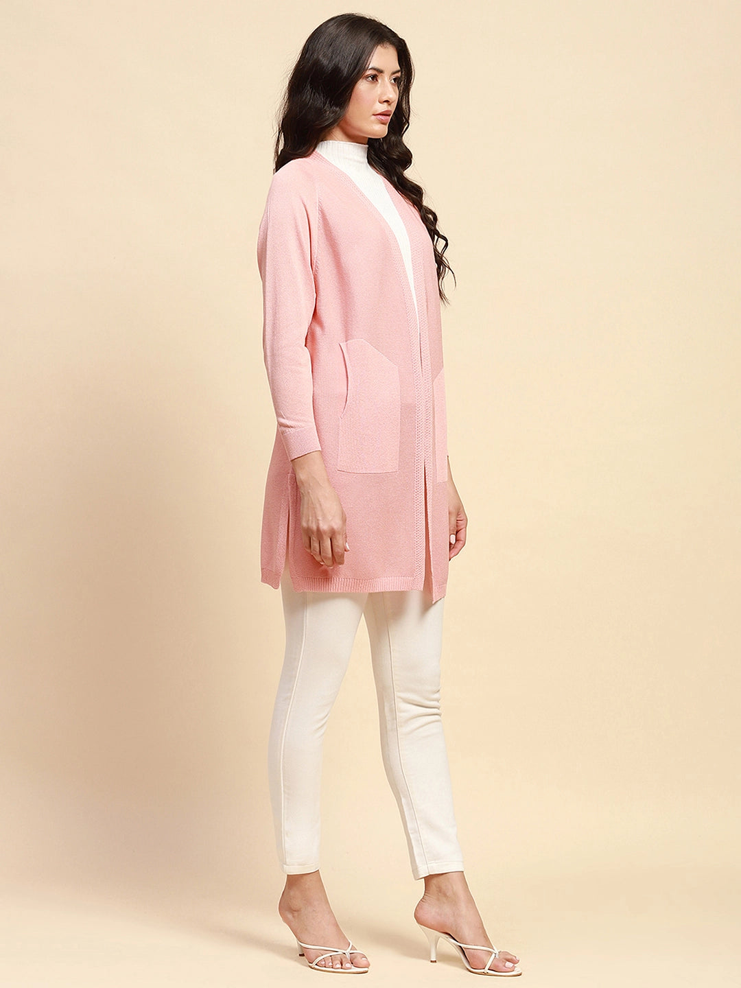 Pink Viscose Blend Loose Fit Winter Shrug For Women