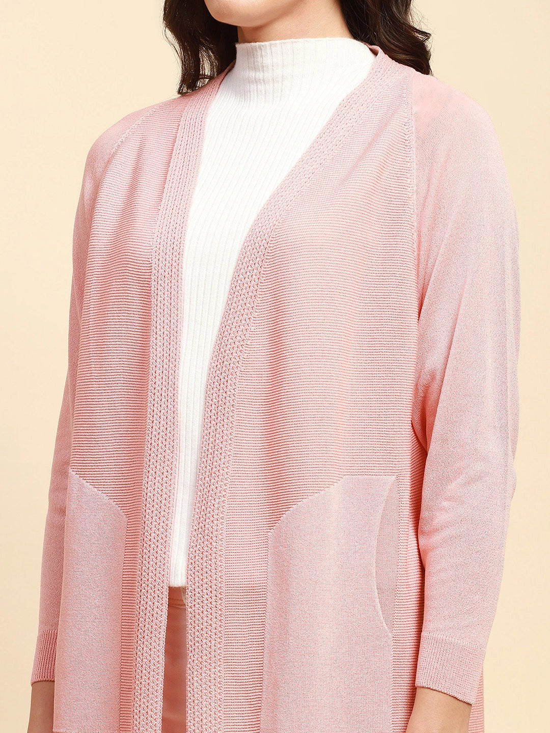 Pink Viscose Blend Loose Fit Winter Shrug For Women