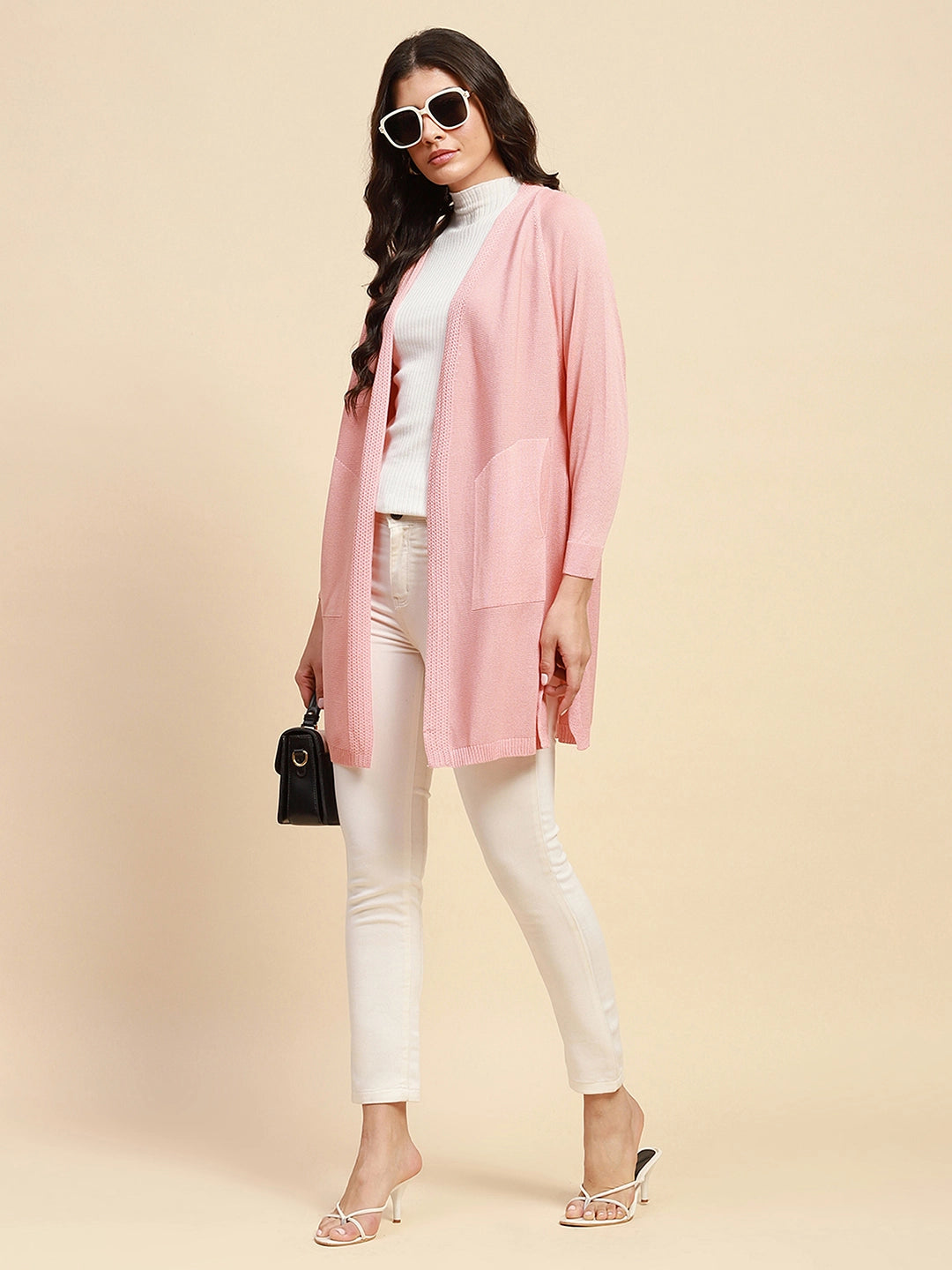 Pink Viscose Blend Loose Fit Winter Shrug For Women