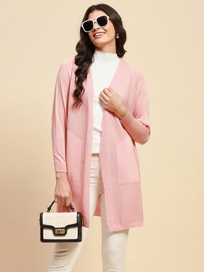 Pink Viscose Blend Loose Fit Winter Shrug For Women