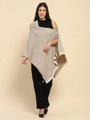 Beige Viscose Blend  Knitted Loose Fit Cape/ Shawl